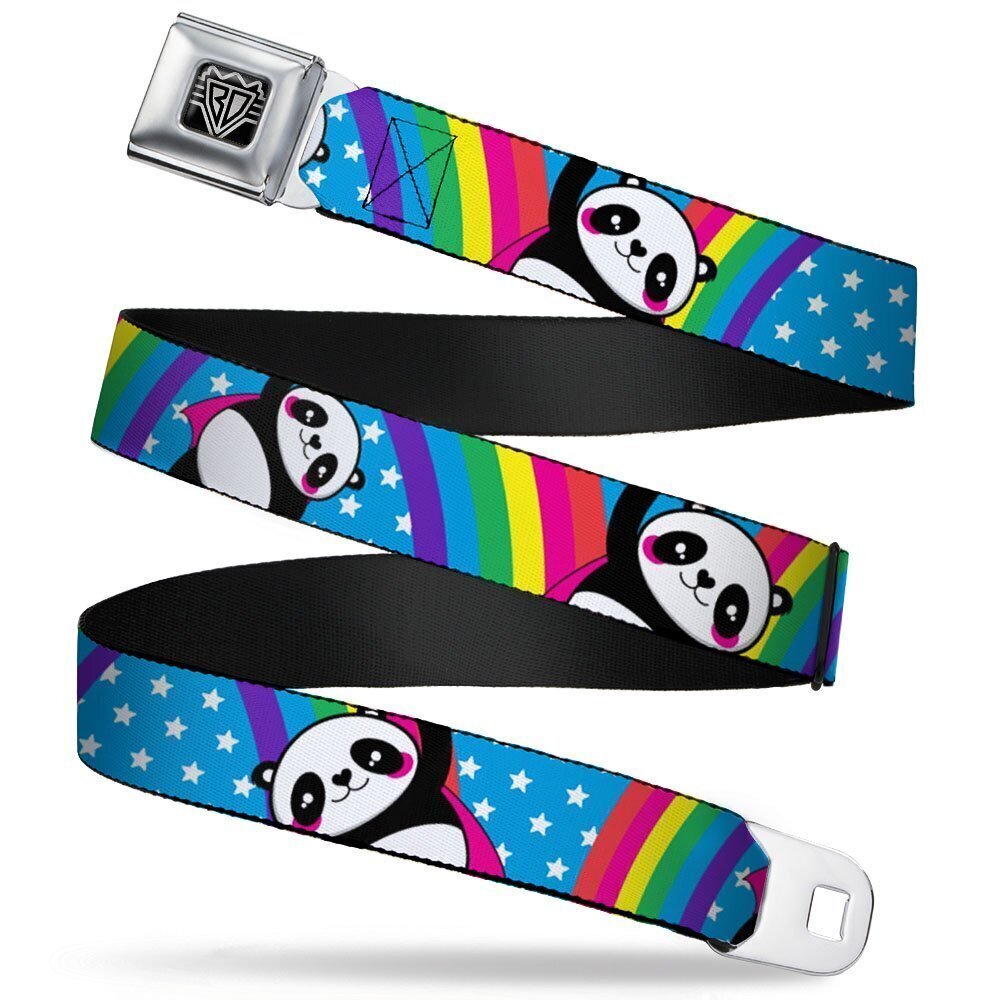 8825 Seatbelt Belt - Pandas & Rainbows w/Stars - 1.5" Wide - 32-52 Inches